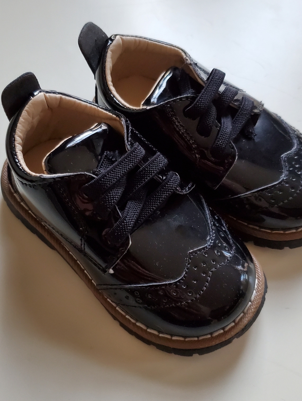 Kids Unisex Black Patent Leather Lace-Up Dress Shoes